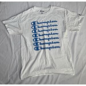 Champion Men's Classic Graphic T-shirt Logo Blur Script White & Blue Sz Small